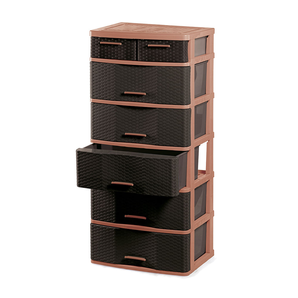 Cómoda Comodina Mimbre Ratán #6 Cerezo Marrón Polinplast