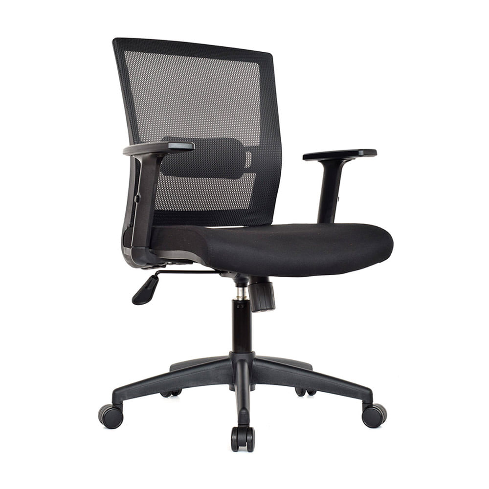Silla de Oficina Giratoria Kata Negro Bonno con Malla Importada y Apoya Brazos Regulables