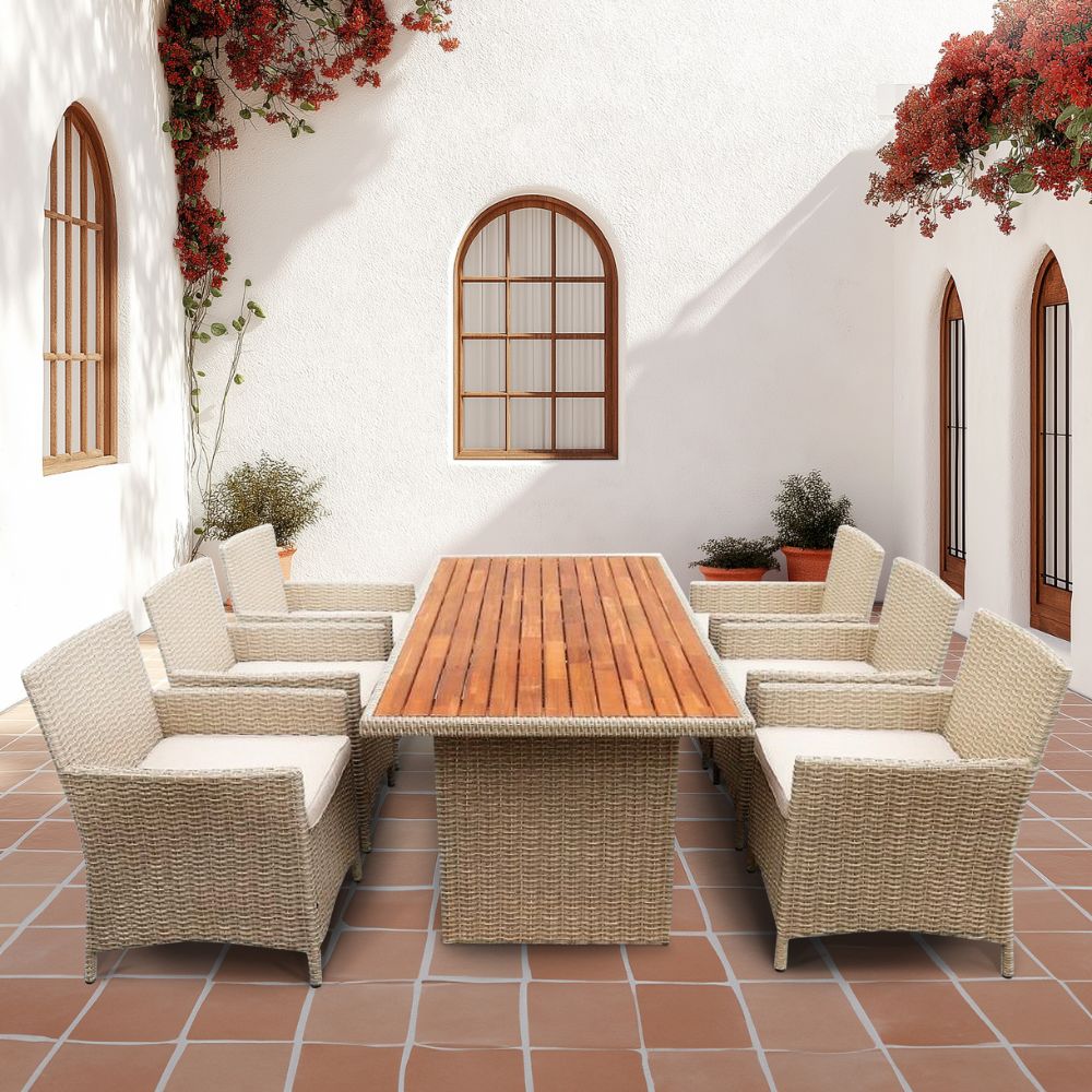 Set de Terraza Comedor Cardenas Mesa + 6 Sillas Ratán Orange
