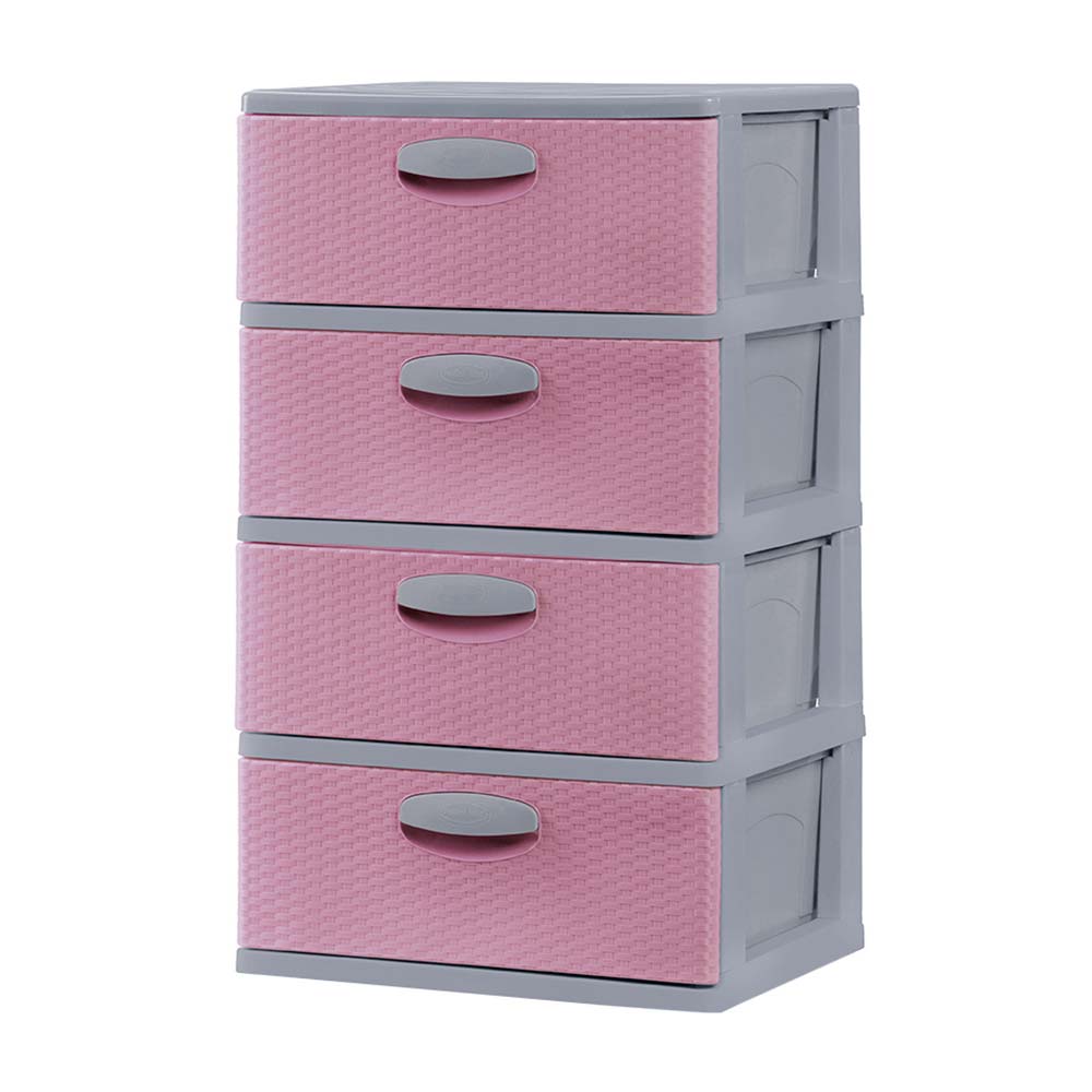 Cómoda Organizadora Polinplast Mimbre Ratán #4 Gris Rosado