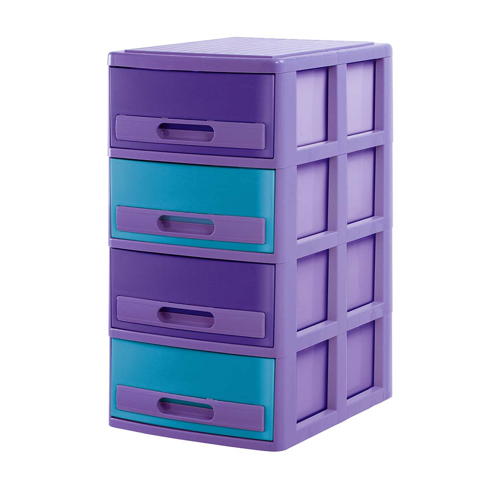 Cómoda Organizadora Plástica Polinplast Modelo #4 Lila Turquesa