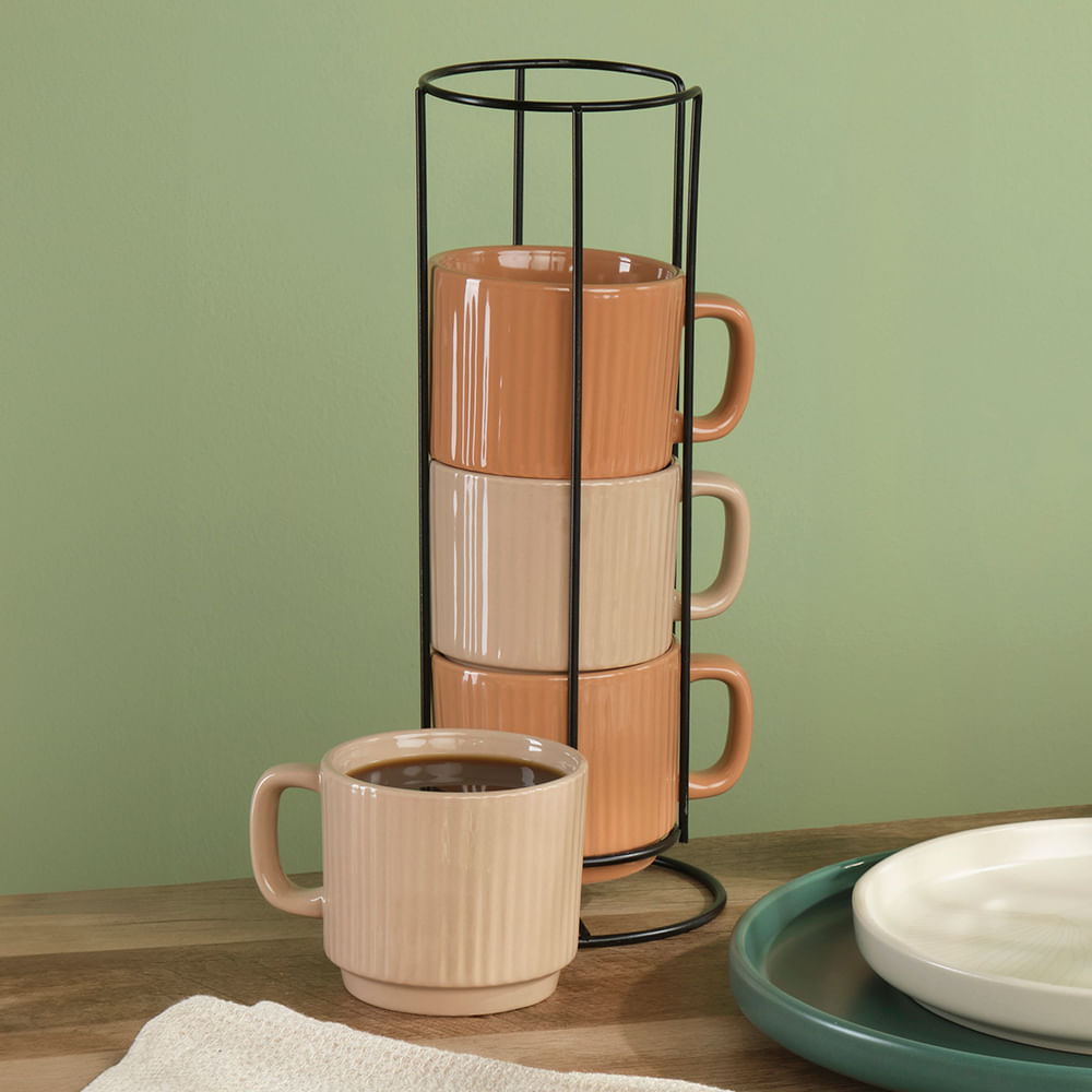Set de 4 Tazas con Rack Otoño Orange