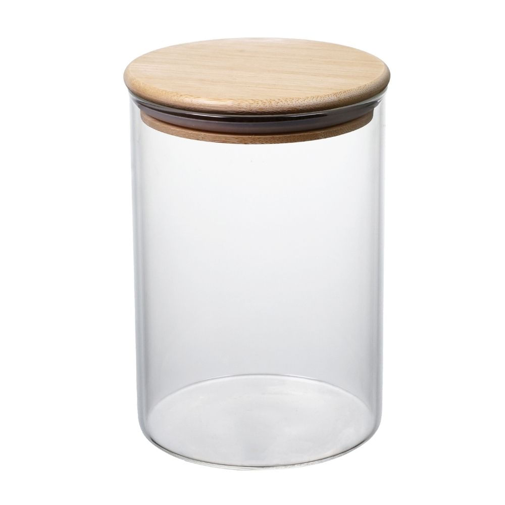 Canister Redondo Vidrio Tapa Bambu 700ml Orange