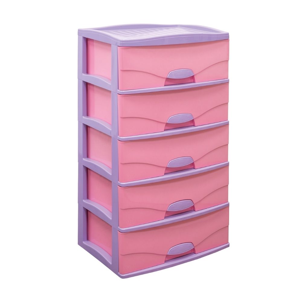Cómoda Plástica Reyplast Raymi 5 Pisos Rosado Rey con Violeta Claro