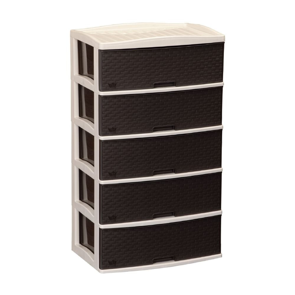 Cómoda Plástica Reyplast Kusi Ratan 5 Pisos Marrón Moro con Beige