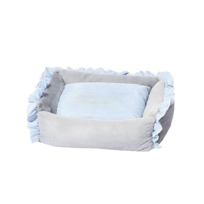 Cama Para Perros Suave Piel De Conejo GrisCeleste Talla S