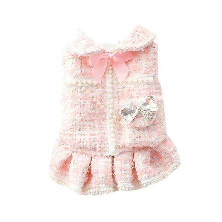 Ropa Para Perros Vestido Tweed Perlas Rosado - Talla M