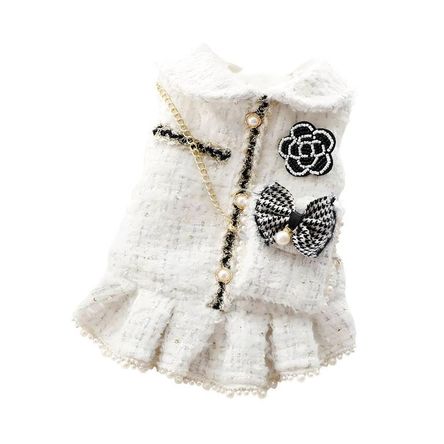 Ropa Para Perros Vestido Tweed Perlas Blanco - Talla M