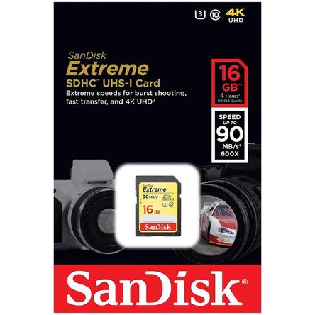 Memoria SD Sandisk Extreme 16GB 4k UHS-I Clase-10 U3 90mbs Memoria SD Sandisk Extreme 16GB 4k UHS-I Clase-10 U3 90mbs