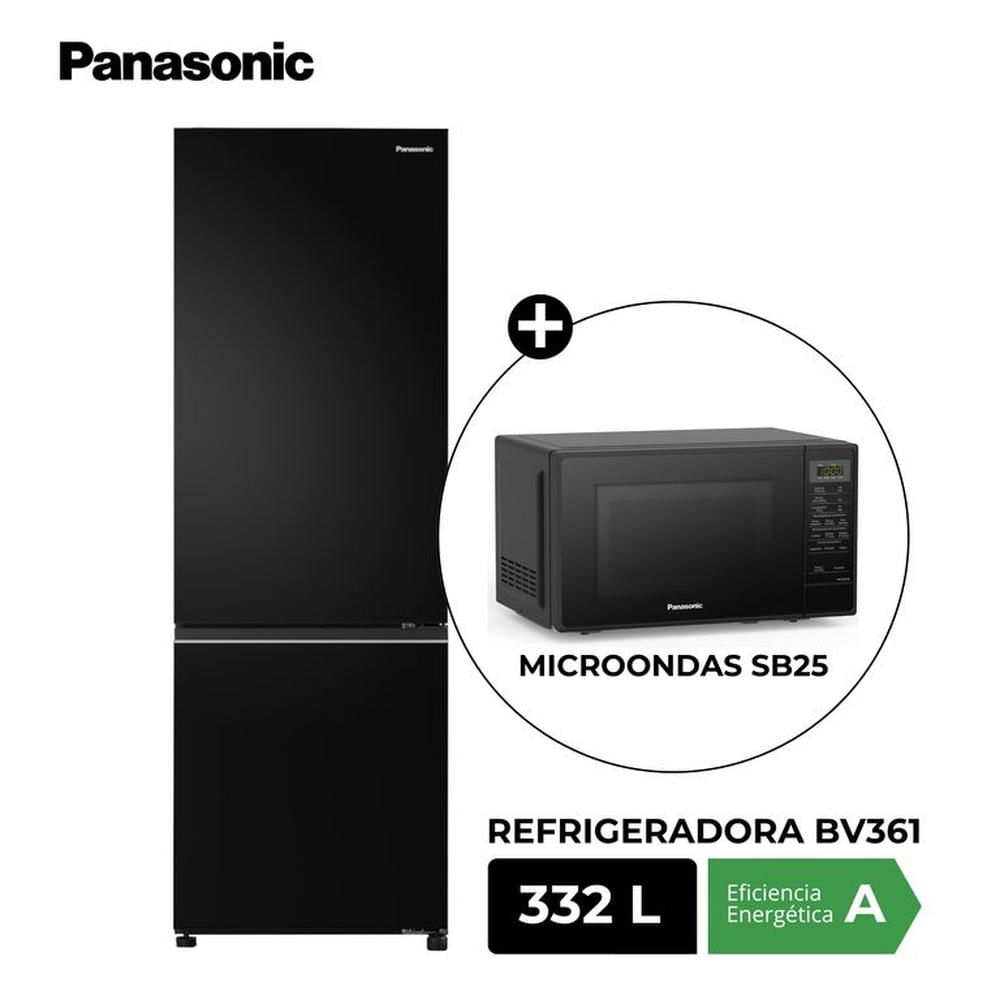 Refrigeradora Bottom Freezer BV361 332L Inverter Negro Espejado + Microondas SB25 Negro 20L