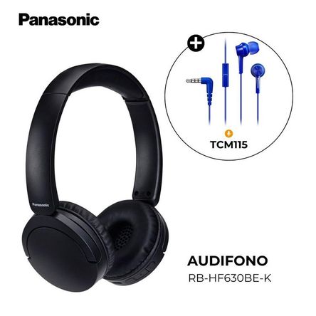 Audífono Bluetooth On Ear Panasonic HF630 Negro - 72 Horas + TCM115 Azul Audífono Bluetooth On Ear Panasonic HF630 Negro - 72 Horas + TCM115 Azul