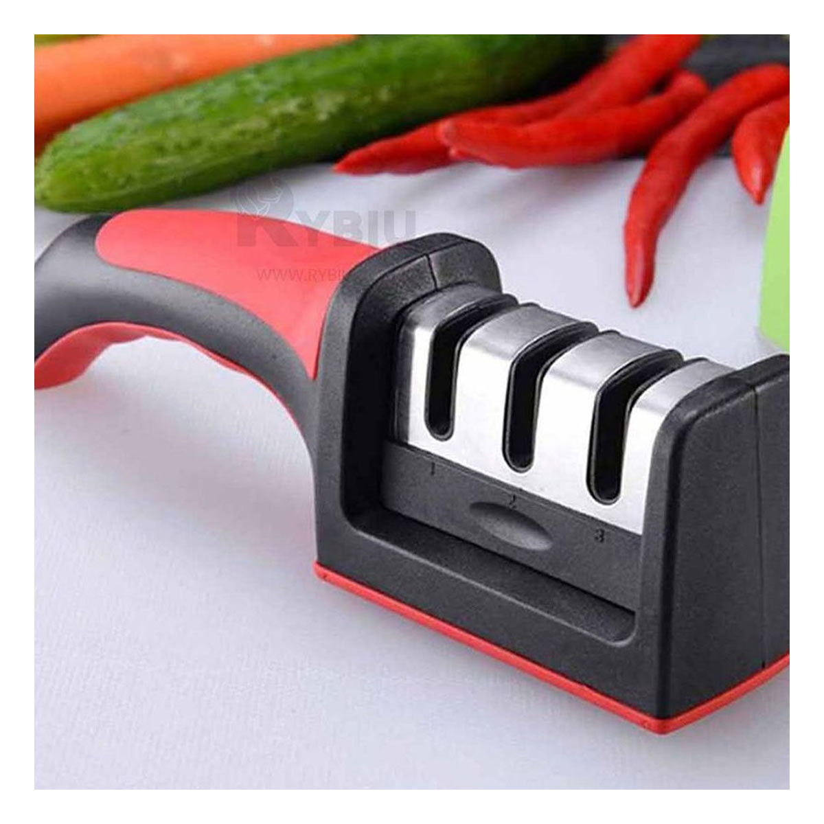 Afilador Funcional de Cuchillo con Mango de Plástico Rojo