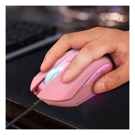 Mouse Gamer Profesional con Botones Extra Rosado Y+Stickers Mouse Gamer Profesional con Botones Extra Rosado Y+Stickers