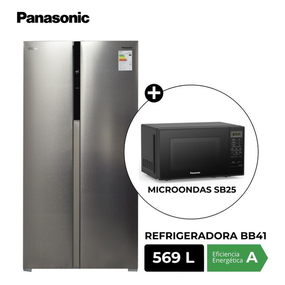Refrigeradora Side by Side NR-BS94 569L Silver + Microondas SB25 Negro 20L