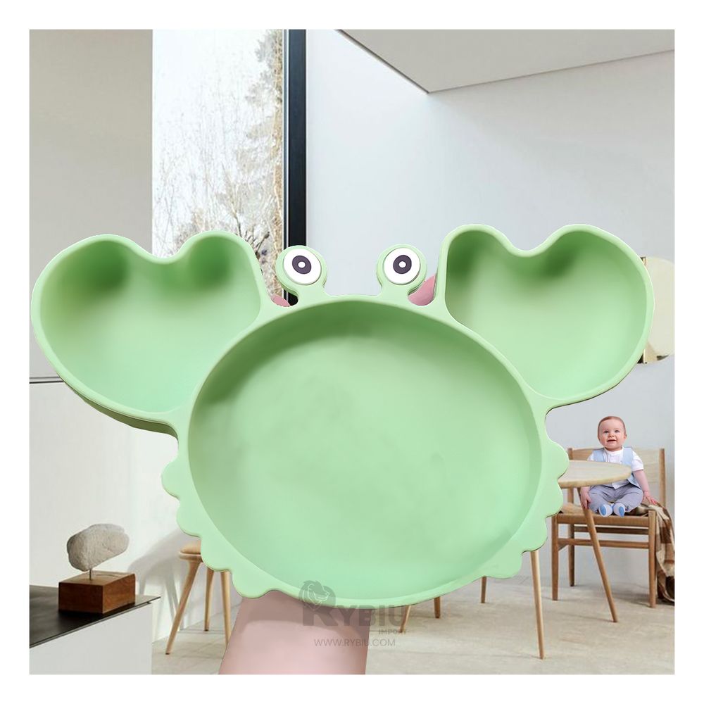 Plato Silicona Cangrejo Resistente para Bebe en Color Verde Plato Silicona Cangrejo Resistente para Bebe en Color Verde