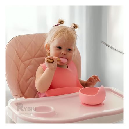 Plato Silicona y Cuchara para Niño en Rosado Y+Agendita
