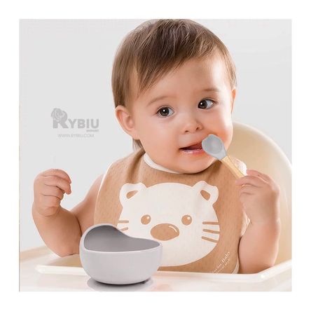 Plato y Cuchara Silicona de Mesa Niño en Plomo Y+Stickers Plato y Cuchara Silicona de Mesa Niño en Plomo Y+Stickers