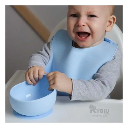 Plato y Cuchara Silicona de Mesa Niño en Celeste Y+Stickers Plato y Cuchara Silicona de Mesa Niño en Celeste Y+Stickers