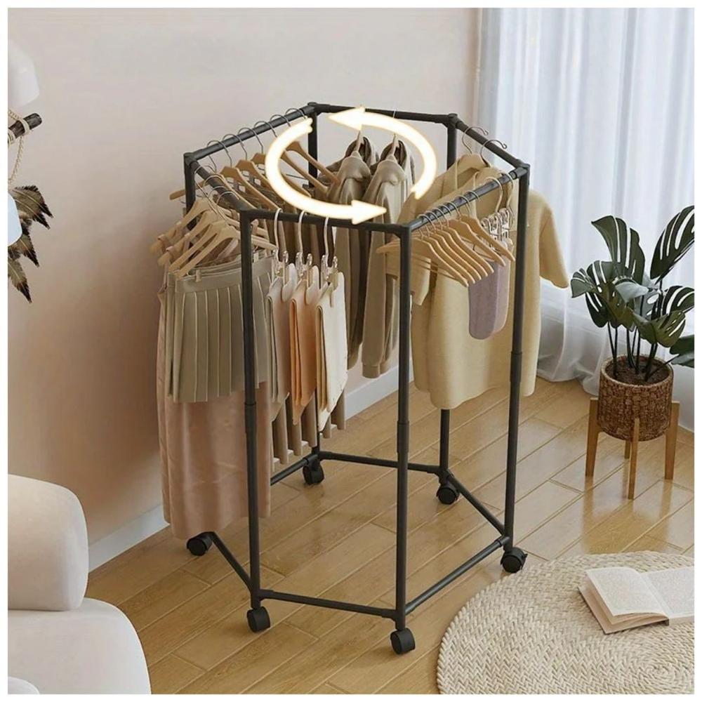 Colgador Organizador de Ropa de 5 barras Giratorio 360° con Ruedas 120x74x35cm Negro