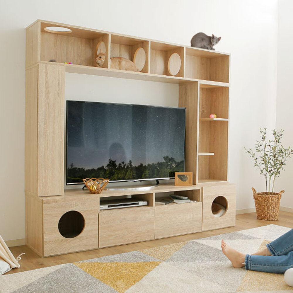 Centro de Entretenimiento con Zona para Gatos Eva Color Sonoma TU MESITA