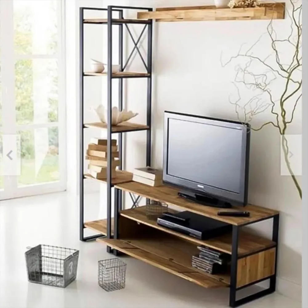 Centro de Entretenimiento Industrial con Estantes Color Caramelo TU MESITA