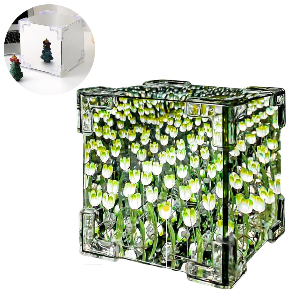 Lámpara Led Cubo de Tulipanes Decorativa de Fondo Infinito Amarillo  742CA02