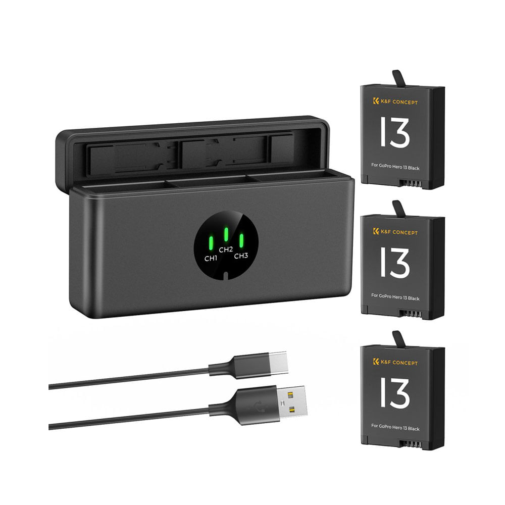 Cargador Triple K&F Concept + 3 Baterias para GoPro13 KF28.0087