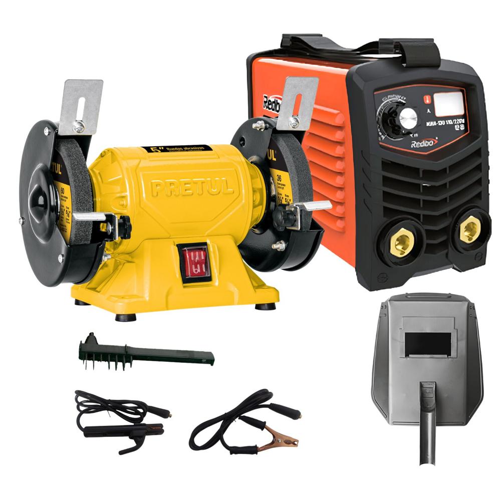 Soldadora Inversora 130 A Redbo + Esmeril de Banco 5" Pretul MMA-130-26134