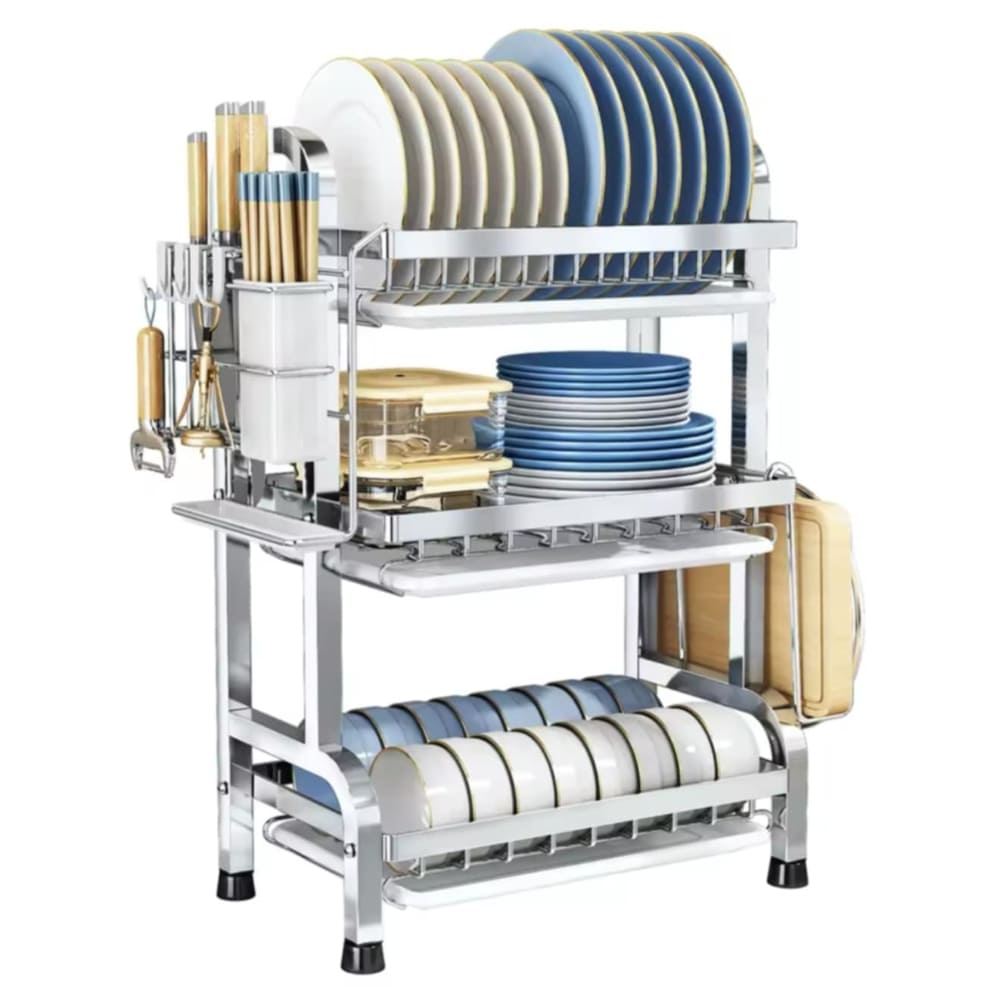 Organizador de Platos Escurridor Portaplatos de 3 Niveles Acero Inoxidable Cocina Platos Tazas