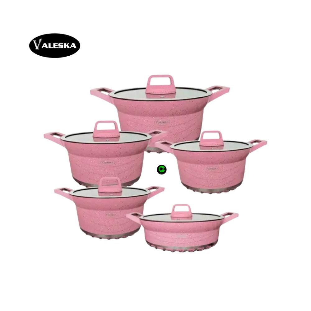 Set de Ollas Roca Volcánica 10 Piezas Rosa Valeska VL-LET010