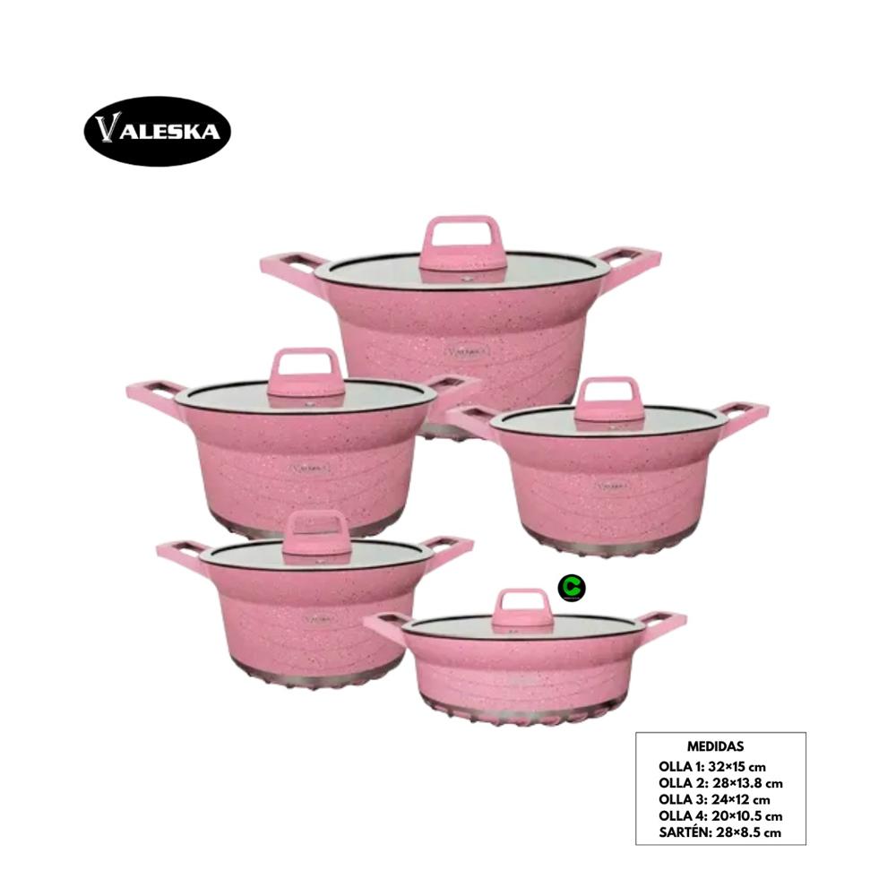 Juego de Ollas Roca Volcánica 10 Piezas Rosa VL-LET010