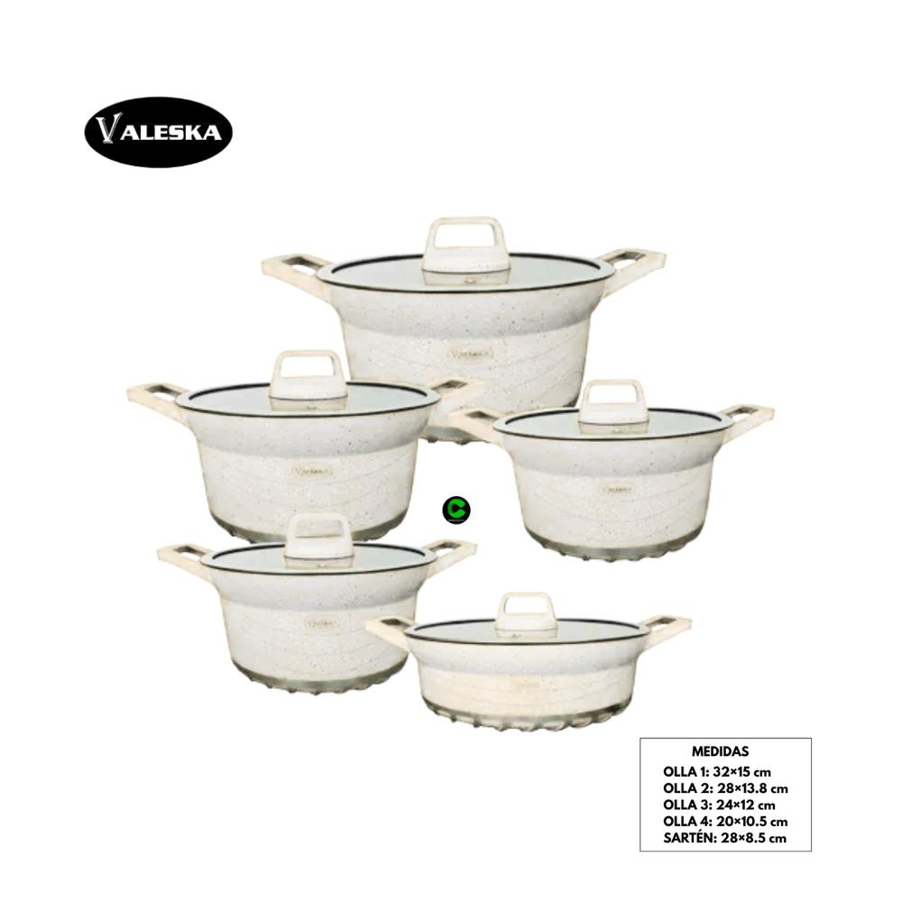 Set de Ollas Roca Volcánica 10 Piezas Crema Valeska VL-LET010