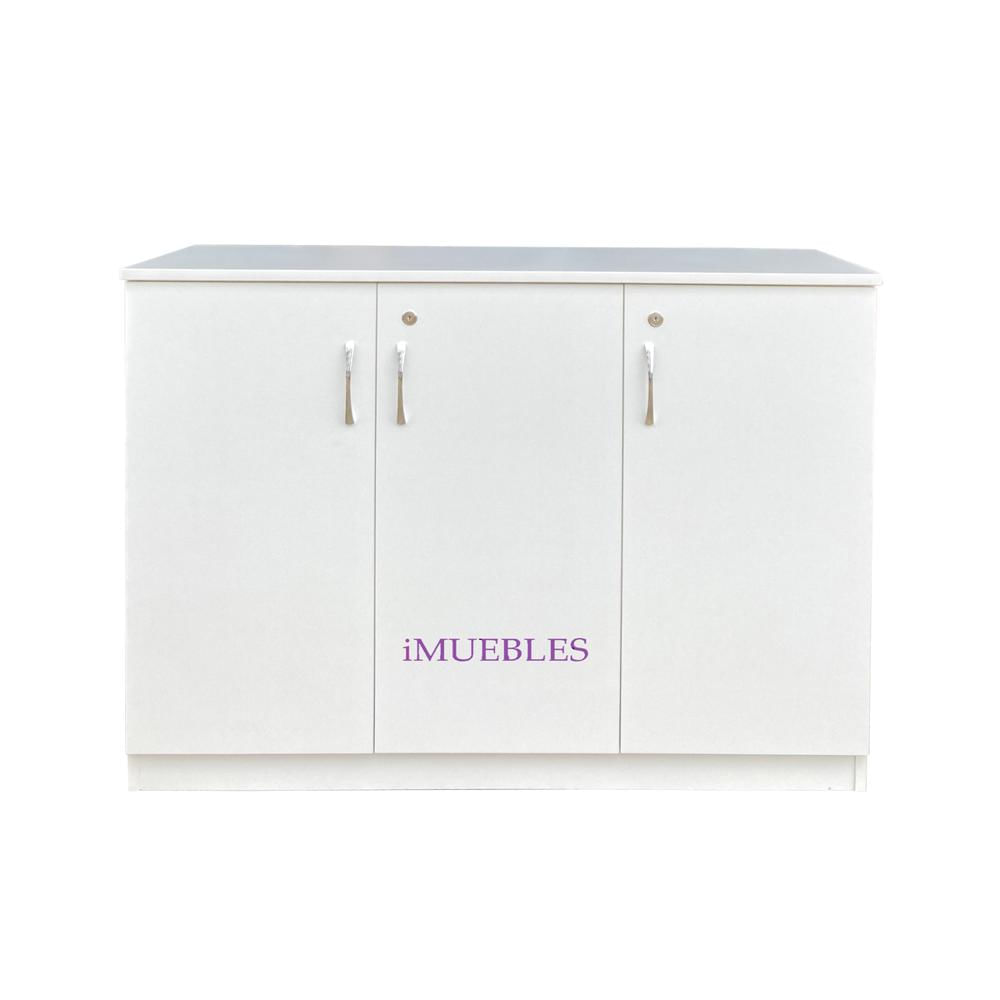 Credenza Mueble de Oficina. 03 Puertas con llave Blanco - TEMEL