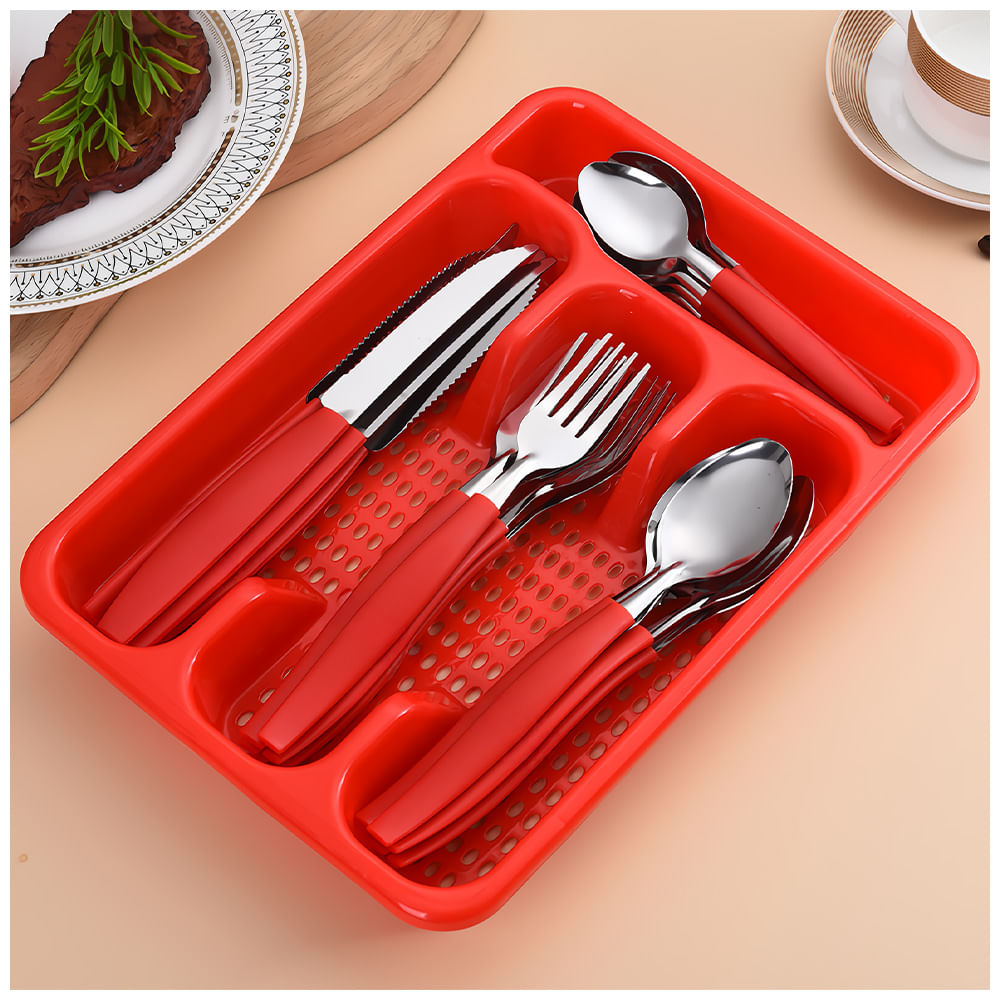 Juego de Cubiertos 25 Piezas con Bandeja Rojo L17