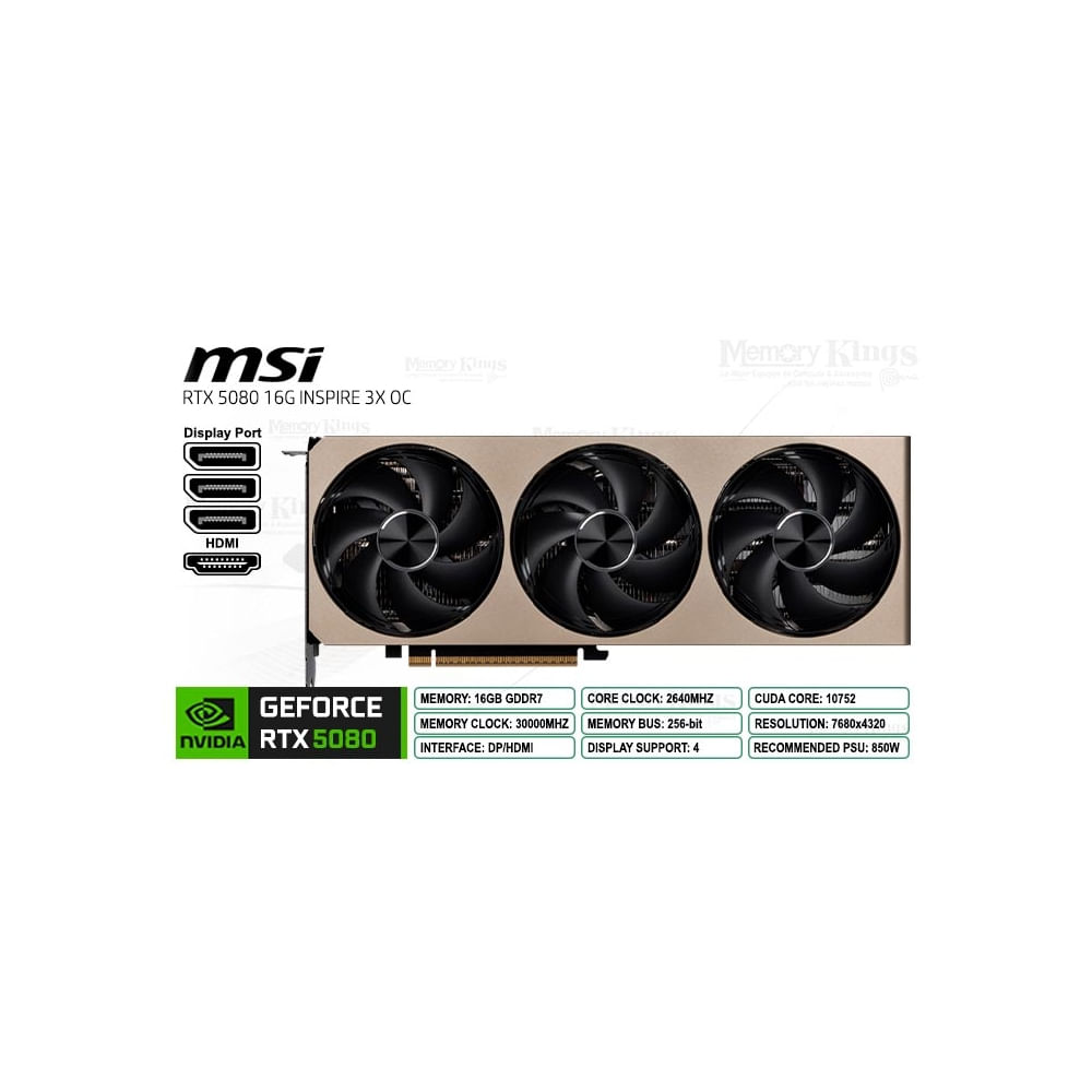 MSI GeForce RTX 5080 16GB OC - Tarjeta Gráfica 256 Bit para Rendimient