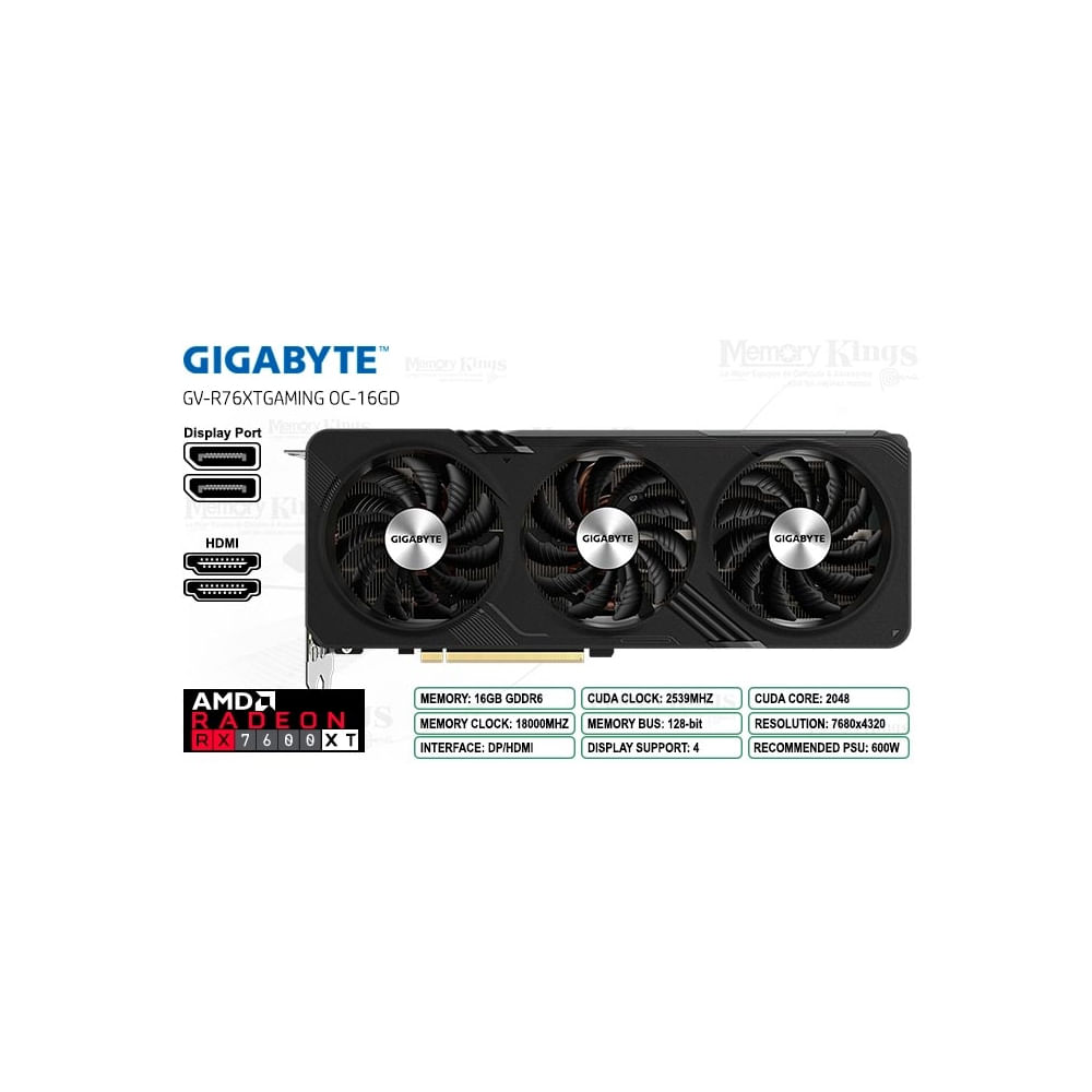 Gigabyte Radeon RX 7600 XT 16GB 128 bit - Tarjeta Gráfica Gaming OC de
