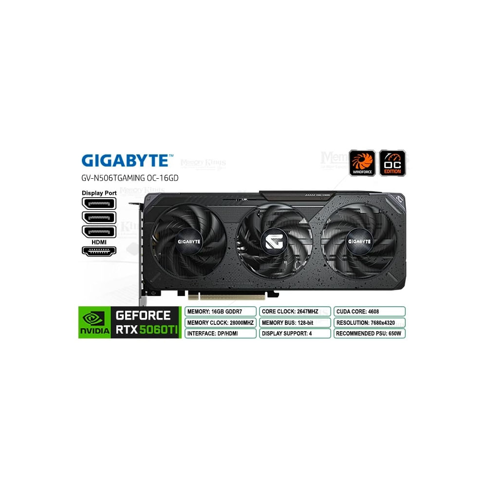 Tarjeta Gráfica GIGABYTE GeForce RTX 5060 Ti, 16GB, 128 bit, rendimien
