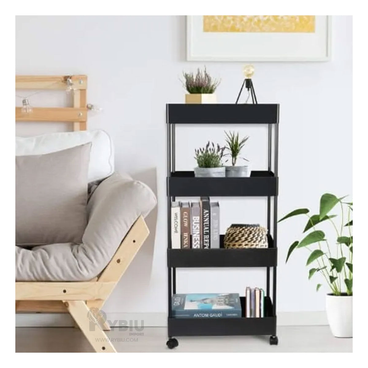 Carrito Organizador de Cuatro Niveles en Negro Y+Agendita