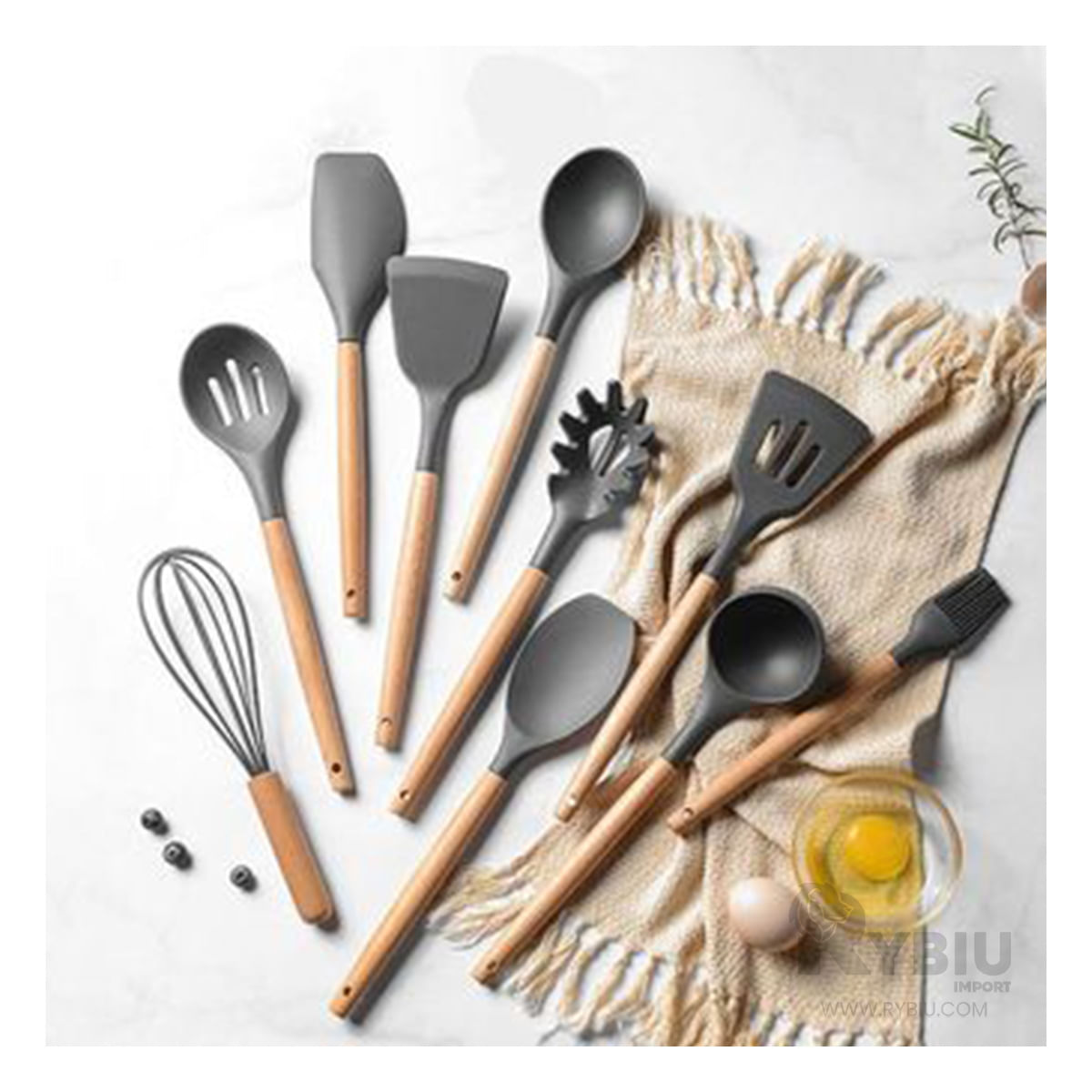 Kit 12 Utensilios de Silicona Ergonomica en Color Gris