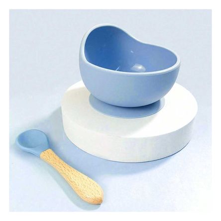 Plato y Cuchara de Food Antideslizante en Celeste Y+Agendita Plato y Cuchara de Food Antideslizante en Celeste Y+Agendita