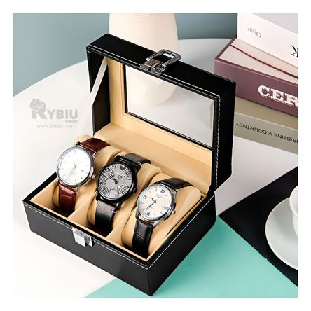 Organizador Porta Relojes de Cuero Sintetico en Negro