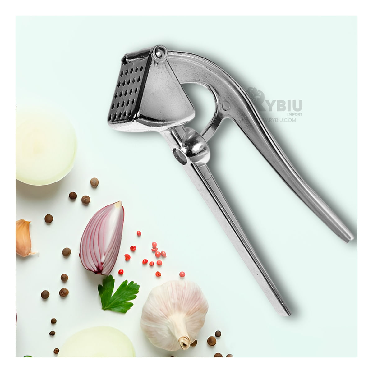 Triturador Ergonomico de Ajo de Aluminio Color Plateado
