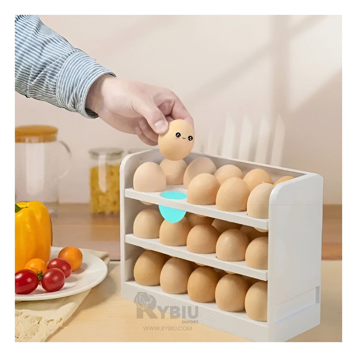 Porta Huevos Practico de 3 Niveles en Tono Blanco