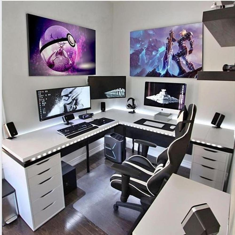 Escritorio Gamer de Melamina en L Blanco 180cm Escritorio Gamer de Melamina en L Blanco 180cm