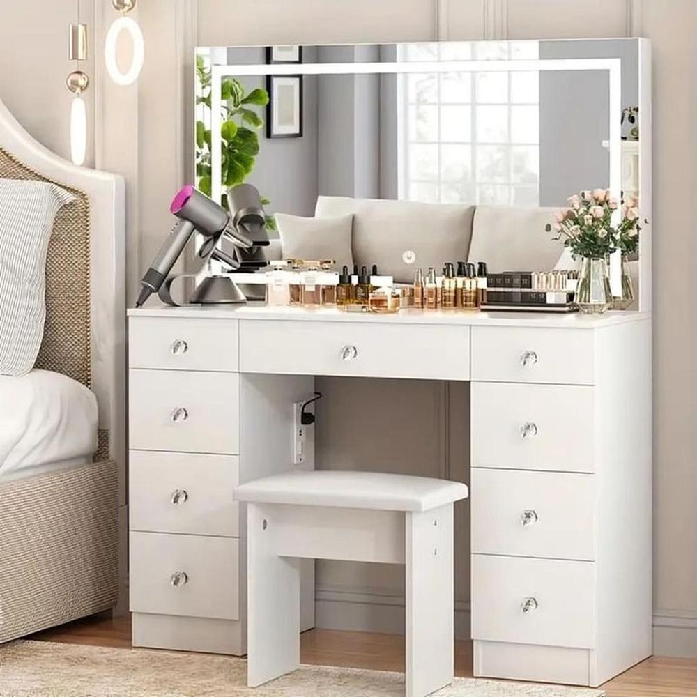 Tocador de Maquillaje con Espejo y Luces Blanco 110cm Tocador de Maquillaje con Espejo y Luces Blanco 110cm