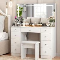 Tocador de Maquillaje con Espejo y Luces Blanco 110cm