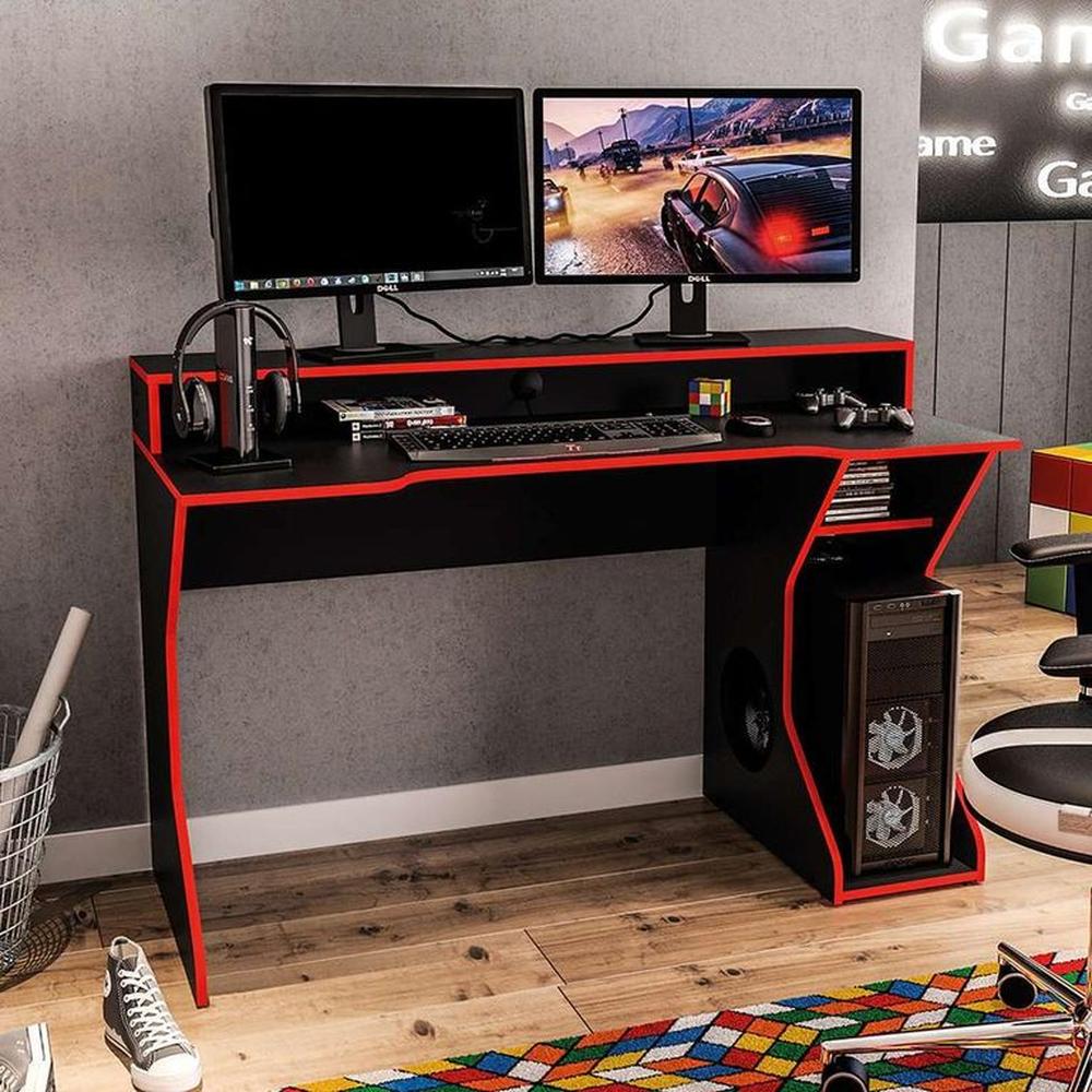 Escritorio Gamer de Melamina Moderno Negro 130cm Escritorio Gamer de Melamina Moderno Negro 130cm