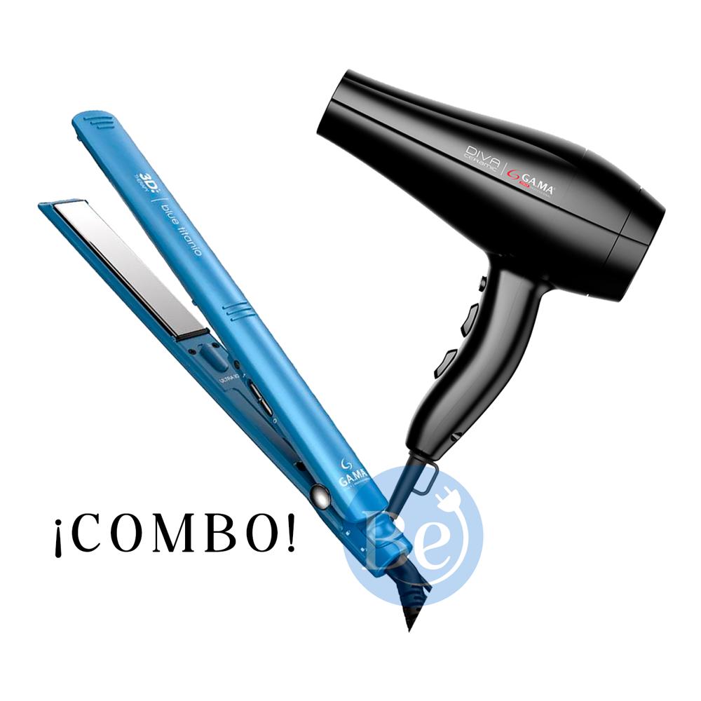 Combo Gama Alisadora Blue Titanio BECHS0000002426 y Secador Diva Ceramic BECHD0000001825