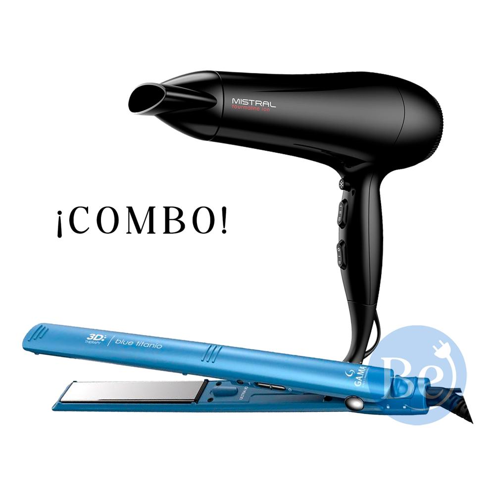 Combo Gama Alisadora 3D Blue Titanio BECHS0000002426 Y Secador Tourmaline Ion BECHD0000002464