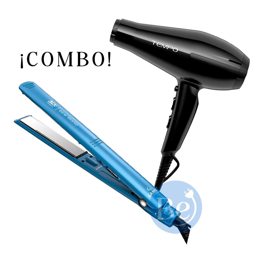 Combo Gama Alisadora Blue Titanio BECHS0000002426 y Secador Tempo BECHD0000002286